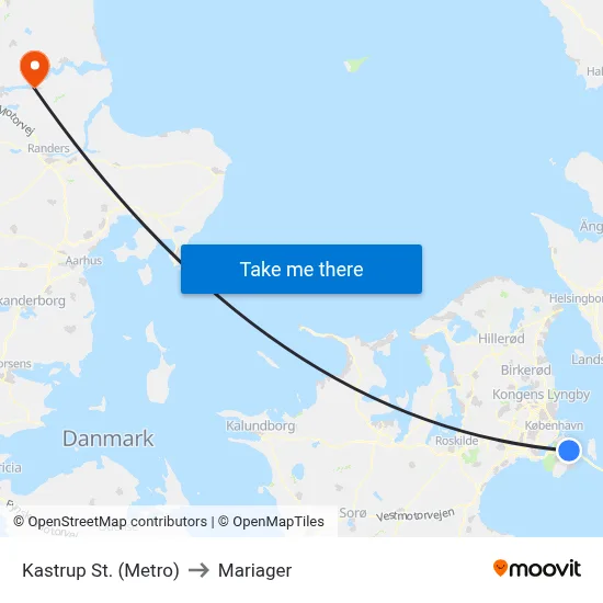 Kastrup St. (Metro) to Mariager map