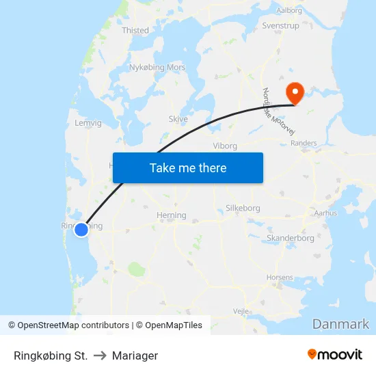Ringkøbing St. to Mariager map