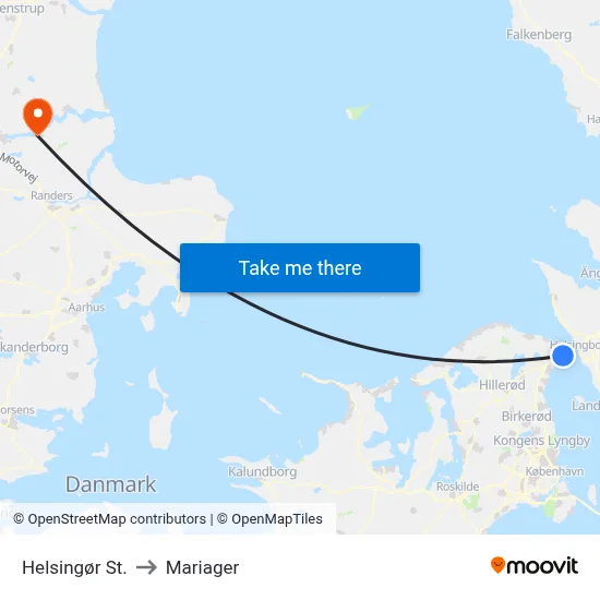 Helsingør St. to Mariager map