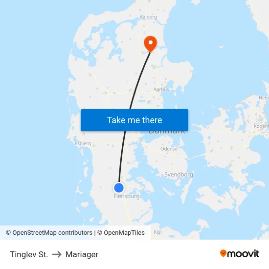 Tinglev St. to Mariager map