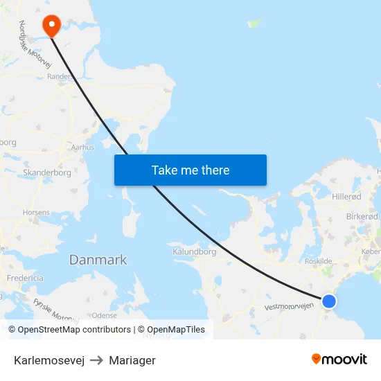 Karlemosevej to Mariager map