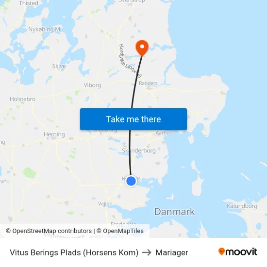 Vitus Berings Plads (Horsens Kom) to Mariager map