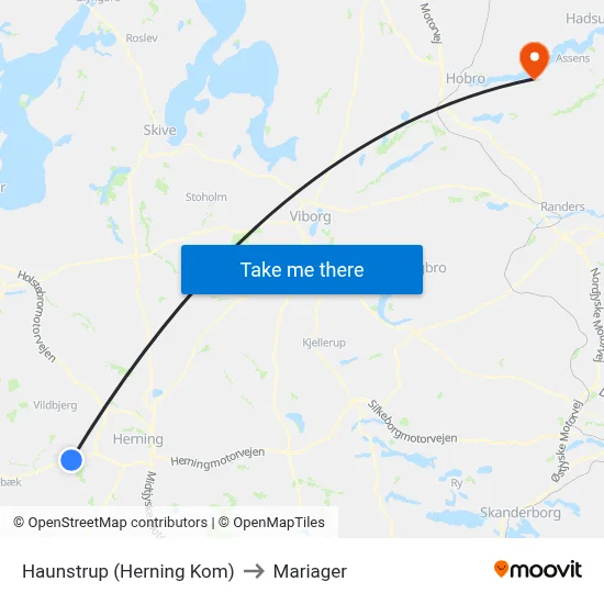 Haunstrup (Herning Kom) to Mariager map
