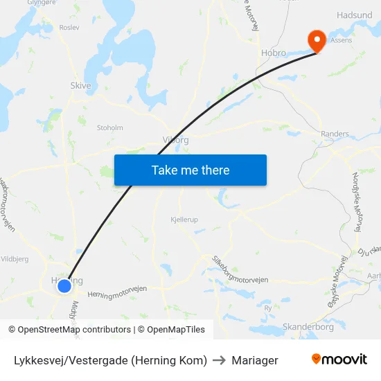 Lykkesvej/Vestergade (Herning Kom) to Mariager map
