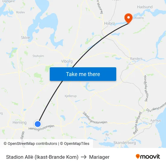 Stadion Allè (Ikast-Brande Kom) to Mariager map