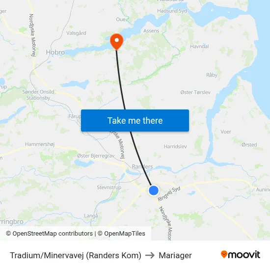 Tradium/Minervavej (Randers Kom) to Mariager map