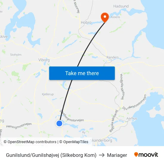 Gunilslund/Gunilshøjvej (Silkeborg Kom) to Mariager map