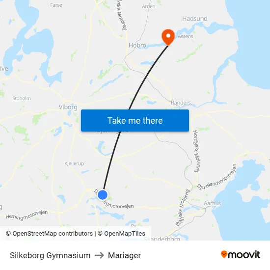 Silkeborg Gymnasium to Mariager map