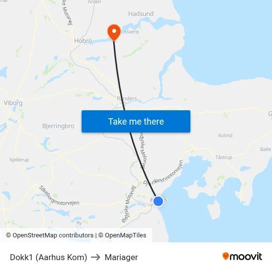 Dokk1 (Aarhus Kom) to Mariager map