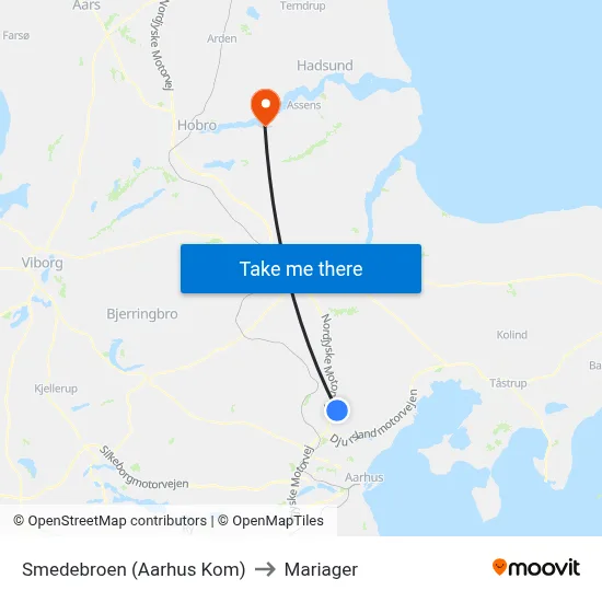Smedebroen (Aarhus Kom) to Mariager map
