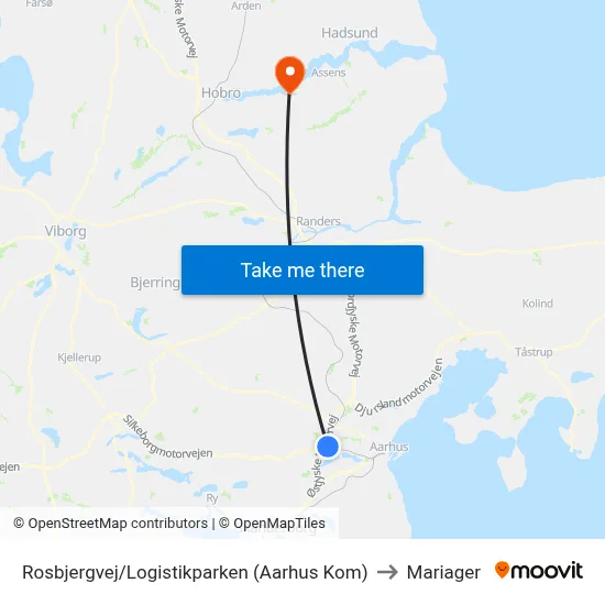 Rosbjergvej/Logistikparken (Aarhus Kom) to Mariager map