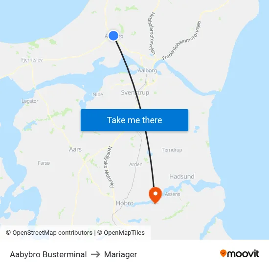 Aabybro Busterminal to Mariager map