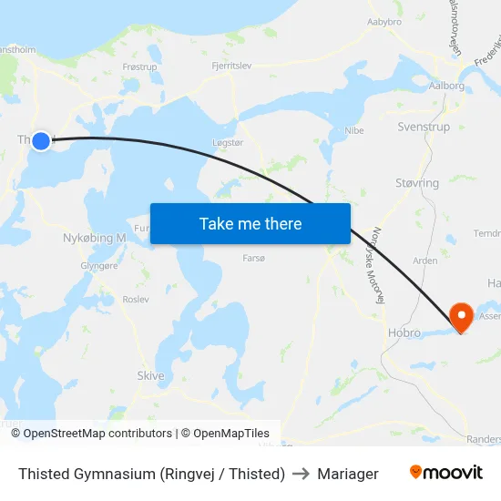 Thisted Gymnasium (Ringvej / Thisted) to Mariager map