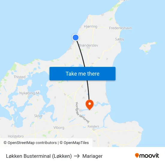 Løkken Busterminal (Løkken) to Mariager map