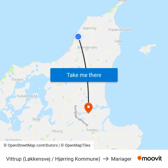 Vittrup (Løkkensvej / Hjørring Kommune) to Mariager map