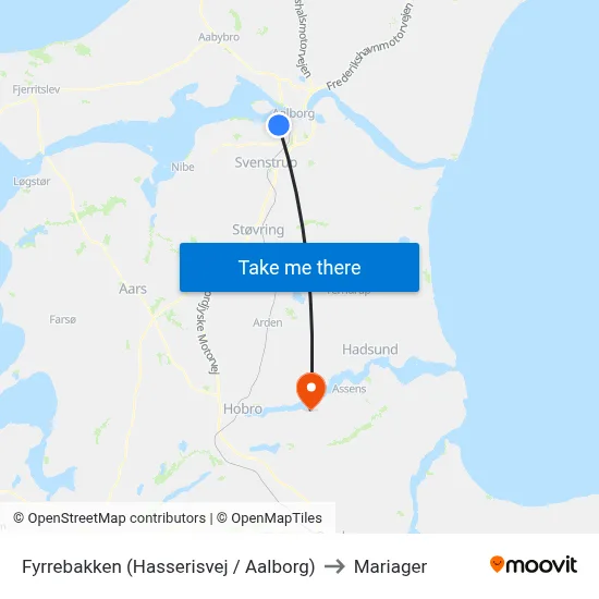 Fyrrebakken (Hasserisvej / Aalborg) to Mariager map