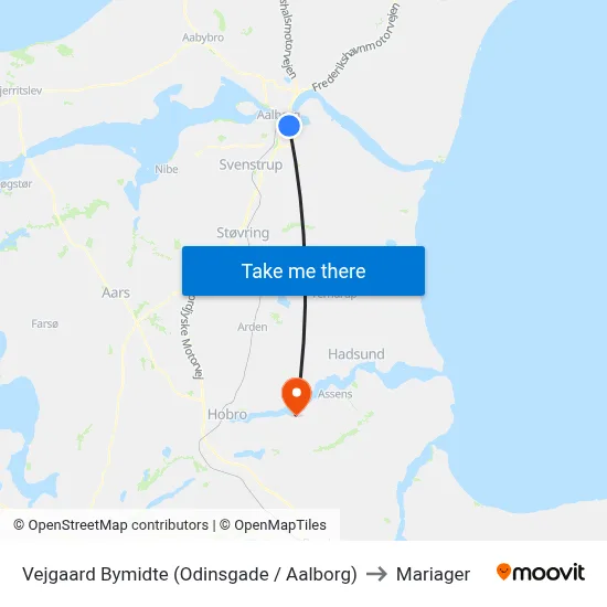 Vejgaard Bymidte (Odinsgade / Aalborg) to Mariager map