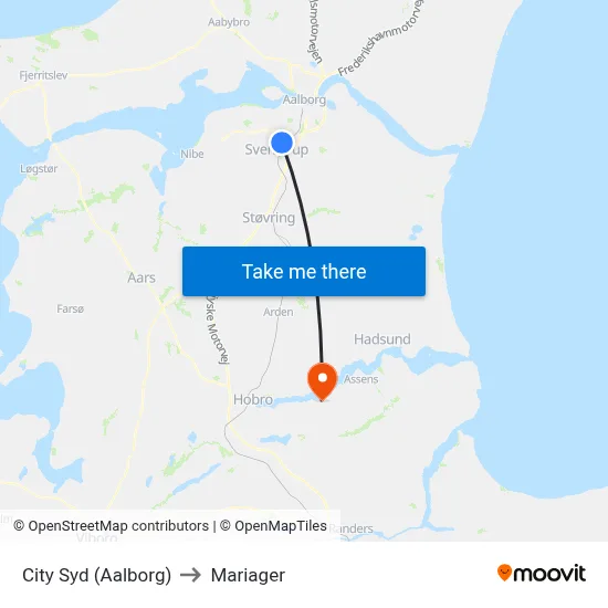 City Syd (Aalborg) to Mariager map