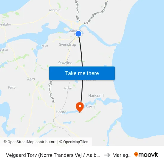 Vejgaard Torv (Nørre Tranders Vej / Aalborg) to Mariager map