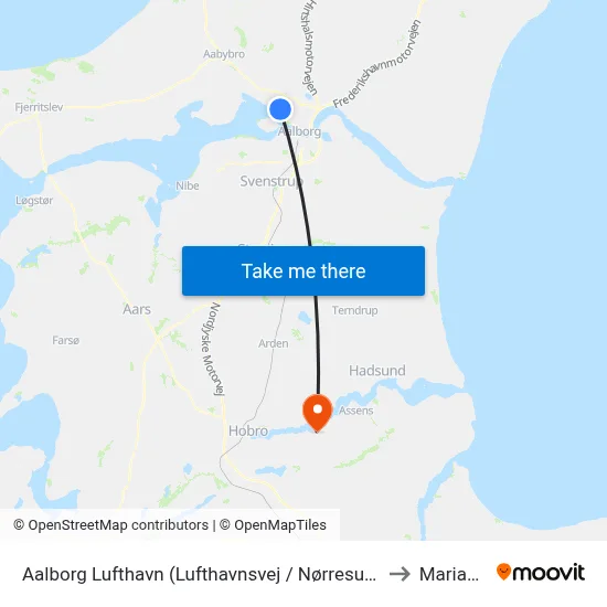 Aalborg Lufthavn (Lufthavnsvej / Nørresundby) to Mariager map