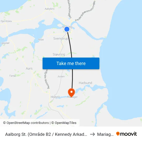 Aalborg St. (Område B2 / Kennedy Arkaden) to Mariager map