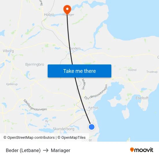 Beder (Letbane) to Mariager map