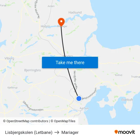 Lisbjergskolen (Letbane) to Mariager map