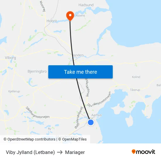Viby Jylland (Letbane) to Mariager map