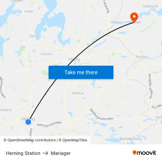 Herning Station to Mariager map
