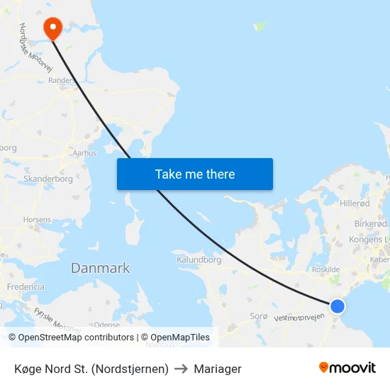 Køge Nord St. (Nordstjernen) to Mariager map