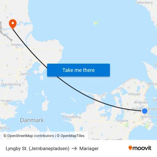 Lyngby St. (Jernbanepladsen) to Mariager map