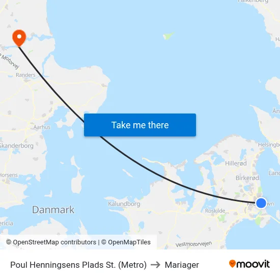 Poul Henningsens Plads St. (Metro) to Mariager map