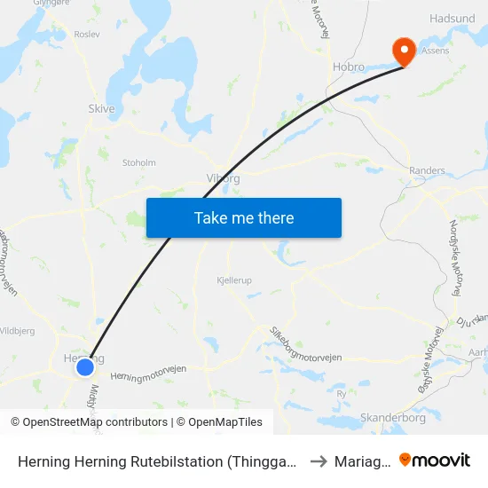 Herning Herning Rutebilstation (Thinggaard) to Mariager map