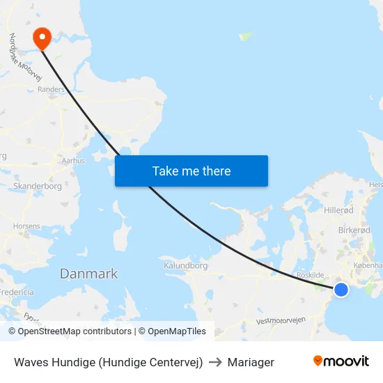 Waves Hundige (Hundige Centervej) to Mariager map