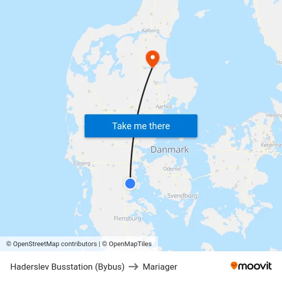 Haderslev Busstation (Bybus) to Mariager map