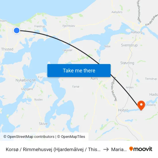 Korsø / Rimmehusvej (Hjardemålvej / Thisted Komm.) to Mariager map