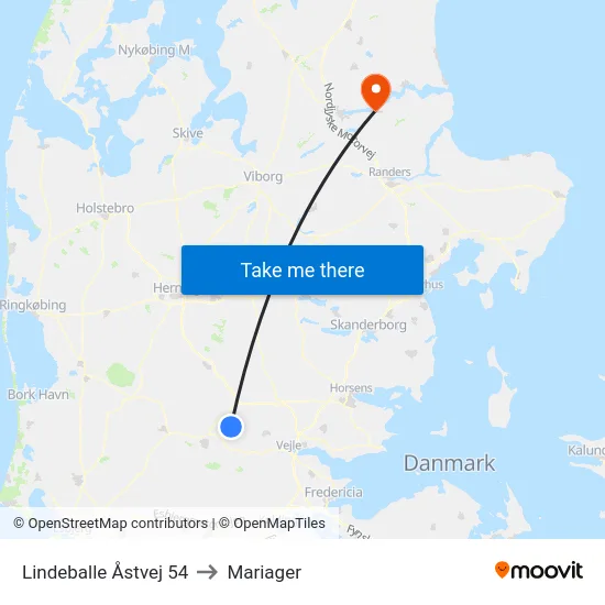 Lindeballe Åstvej 54 to Mariager map