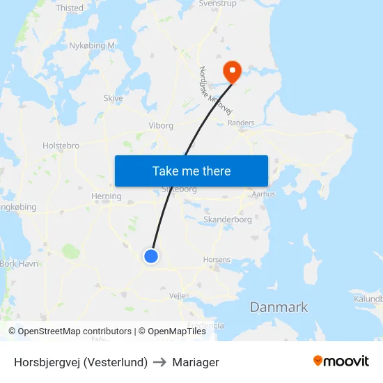 Horsbjergvej (Vesterlund) to Mariager map
