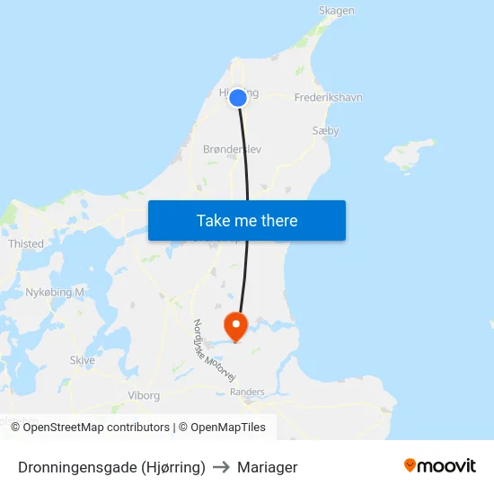 Dronningensgade (Hjørring) to Mariager map