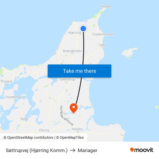 Søttrupvej (Hjørring Komm.) to Mariager map