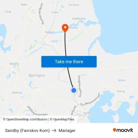 Sandby (Favrskov Kom) to Mariager map