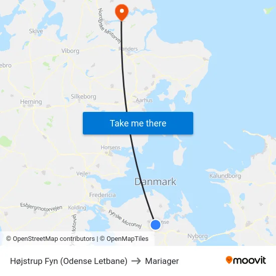 Højstrup Fyn (Odense Letbane) to Mariager map