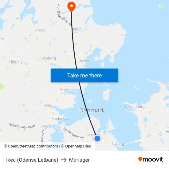 Ikea (Odense Letbane) to Mariager map
