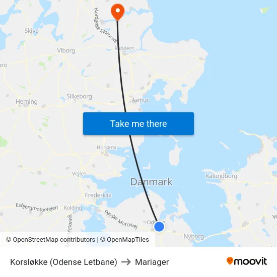 Korsløkke (Odense Letbane) to Mariager map