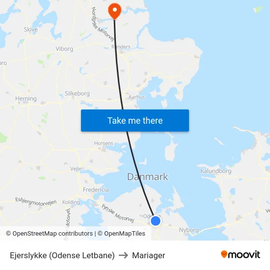 Ejerslykke (Odense Letbane) to Mariager map