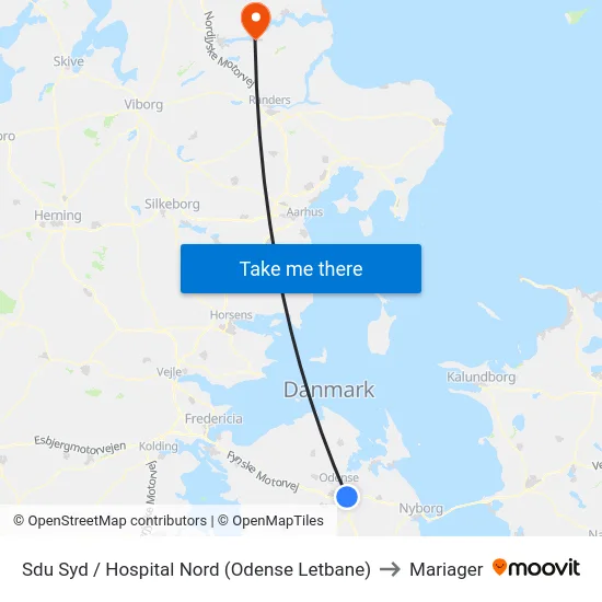 Sdu Syd / Hospital Nord (Odense Letbane) to Mariager map
