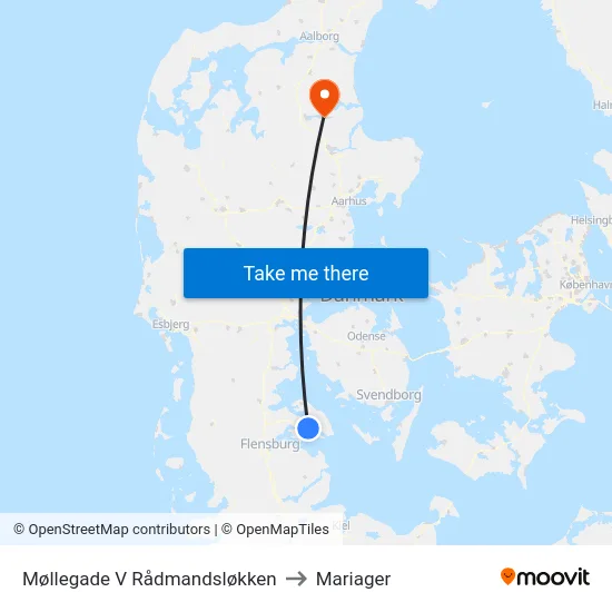 Møllegade V Rådmandsløkken to Mariager map
