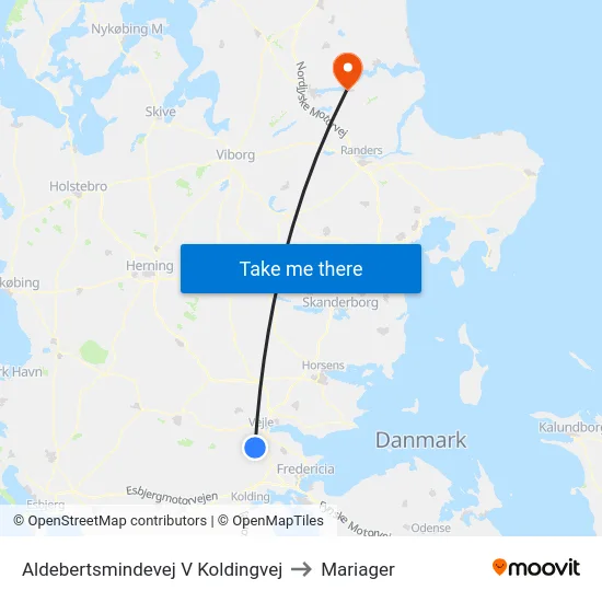 Aldebertsmindevej V Koldingvej to Mariager map