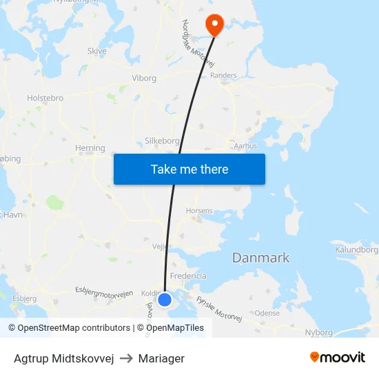 Agtrup Midtskovvej to Mariager map