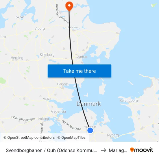 Svendborgbanen / Ouh (Odense Kommune) to Mariager map